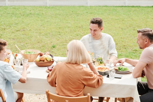 men enjoying a healthy meal together